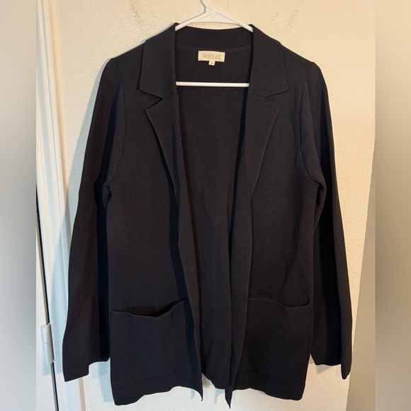Roolee Black Open Front Long Blazer Cardigan Black Womens Size Small - Picture 3 of 9